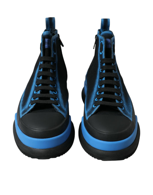 Dolce & Gabbana Black Blue Canvas Cotton High Top Sneakers Shoes - DEA STILOSA MILANO