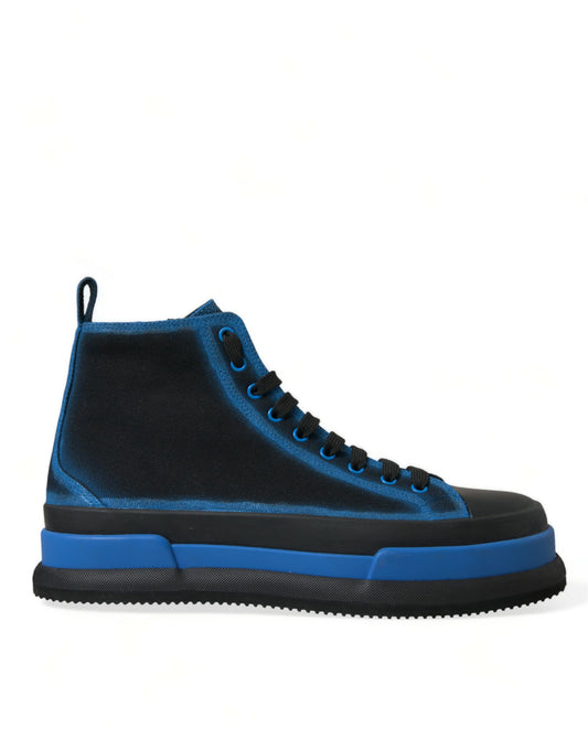 Dolce & Gabbana Black Blue Canvas Cotton High Top Sneakers Shoes - DEA STILOSA MILANO