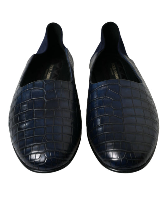 Dolce & Gabbana Blue Crocodile Leather Loafers Slip On Shoes - DEA STILOSA MILANO
