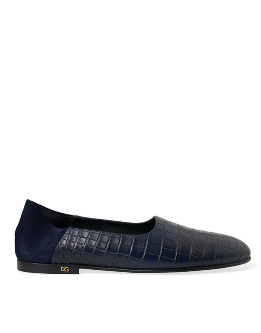 Dolce & Gabbana Blue Crocodile Leather Loafers Slip On Shoes - DEA STILOSA MILANO