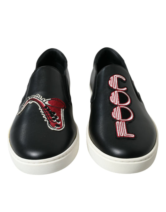 Dolce & Gabbana Black Patch Embellished Slip On Men Sneakers Shoes - DEA STILOSA MILANO