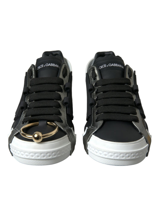 Dolce & Gabbana Black Leather Portofino Low Top Men Sneakers Shoes - DEA STILOSA MILANO