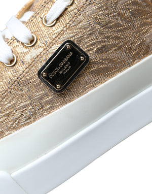 Dolce & Gabbana Gold White Brocade Low Top Sneakers Women Shoes - DEA STILOSA MILANO