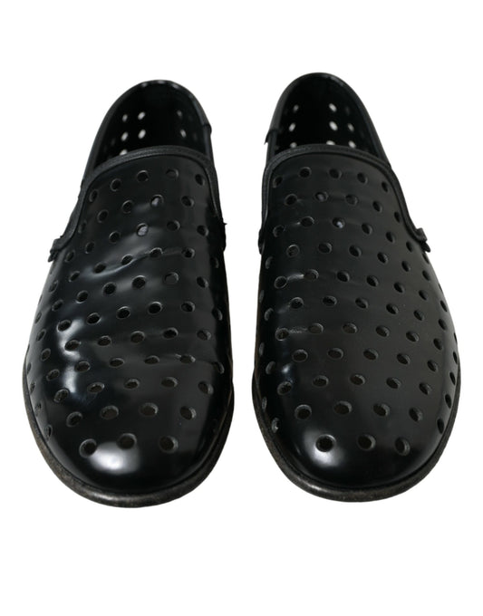 Dolce & Gabbana Black Leather Perforated Loafers Shoes - DEA STILOSA MILANO