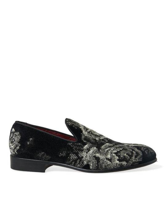 Dolce & Gabbana Black Floral Slippers Men Loafers Dress Shoes - DEA STILOSA MILANO