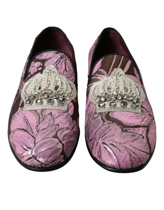 Dolce & Gabbana Pink Printed Crystal Embellished Loafers Dress Shoes - DEA STILOSA MILANO