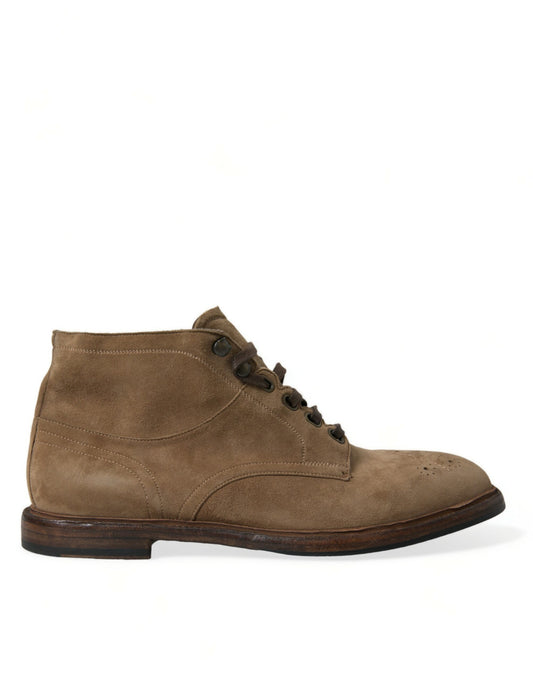 Dolce & Gabbana Brown Leather Lace Up Ankle Boots Shoes - DEA STILOSA MILANO