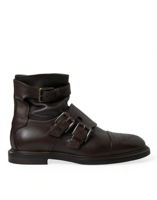 Dolce & Gabbana Brown Leather Straps Ankle Boots Shoes - DEA STILOSA MILANO