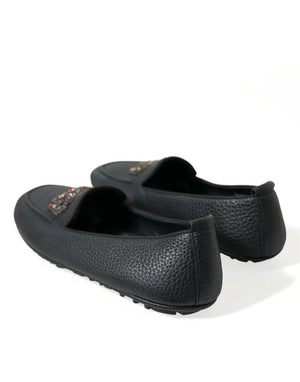 Dolce & Gabbana Black Leather Crystal Embellished Loafers Dress Shoes - DEA STILOSA MILANO