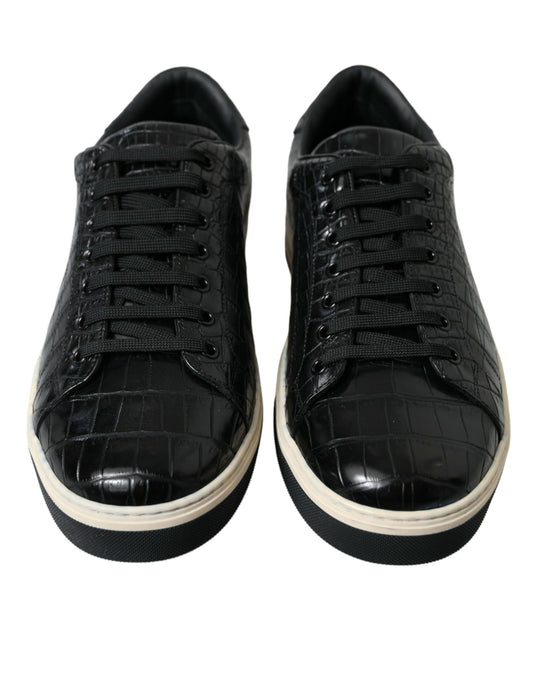 Dolce & Gabbana Black Croc Exotic Leather Men Casual Sneakers Shoes - DEA STILOSA MILANO
