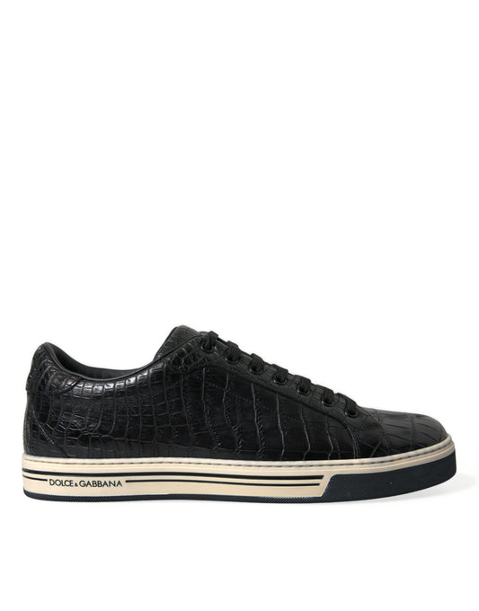 Dolce & Gabbana Black Croc Exotic Leather Men Casual Sneakers Shoes - DEA STILOSA MILANO