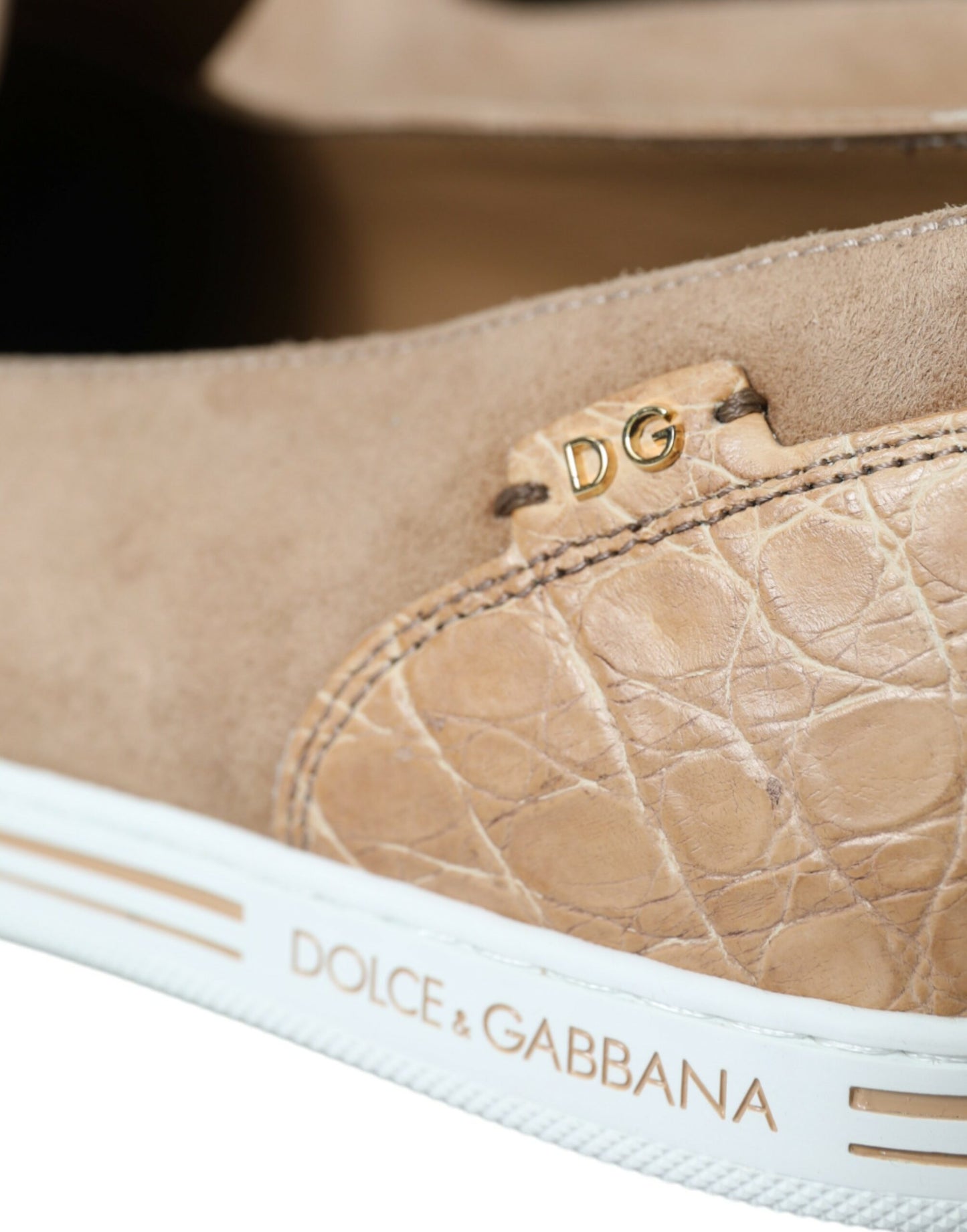 Dolce & Gabbana Beige Suede Caiman Men Loafers Slippers Shoes - DEA STILOSA MILANO