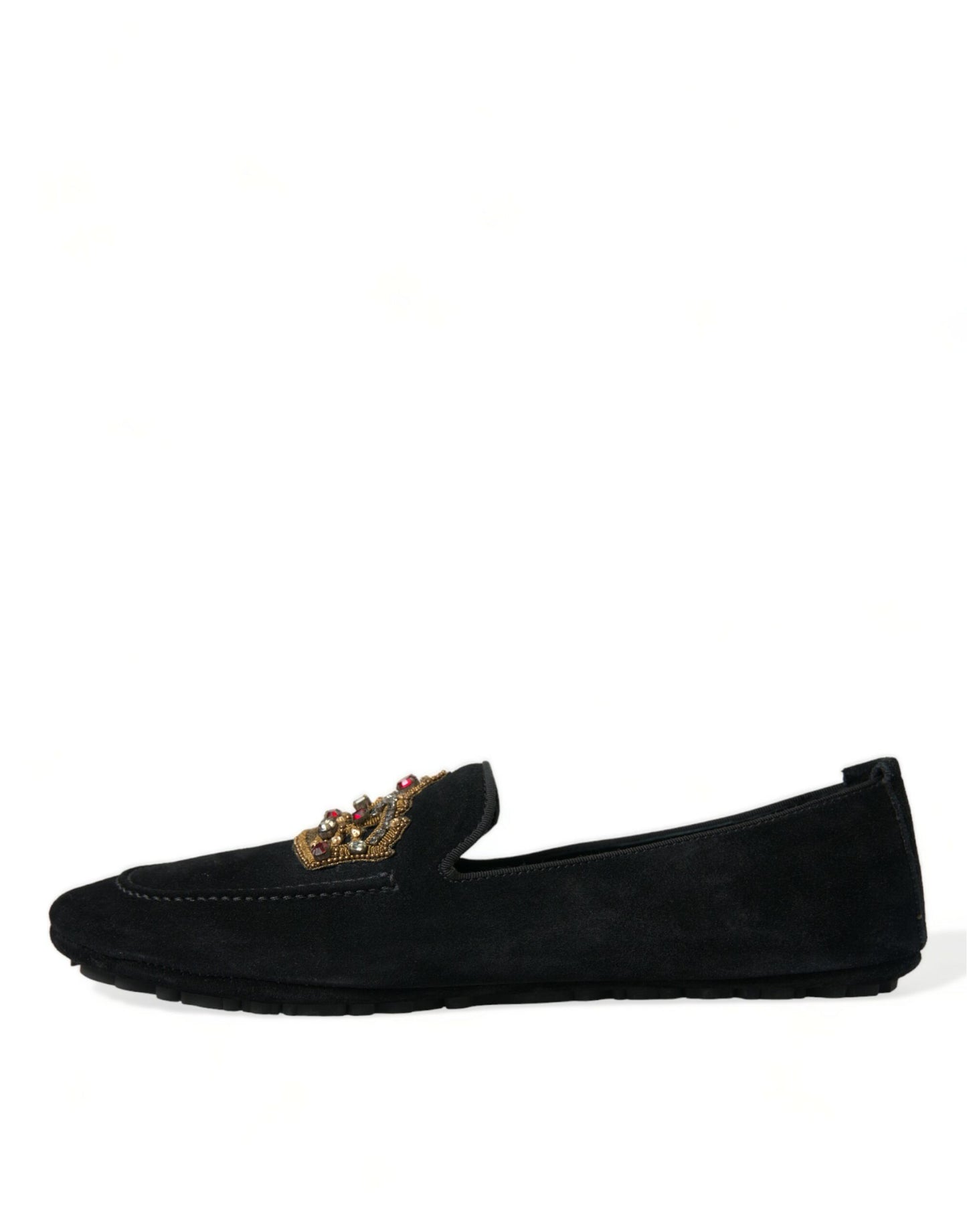 Dolce & Gabbana Black Leather Crystal Crown Loafers Shoes - DEA STILOSA MILANO