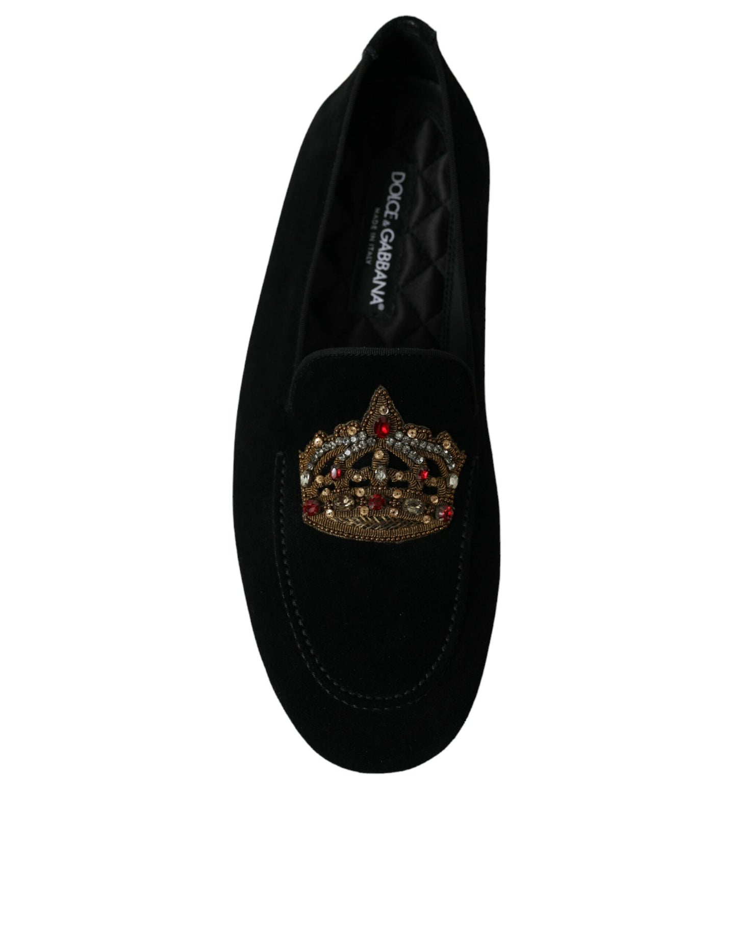 Dolce & Gabbana Black Leather Crystal Crown Loafers Shoes - DEA STILOSA MILANO