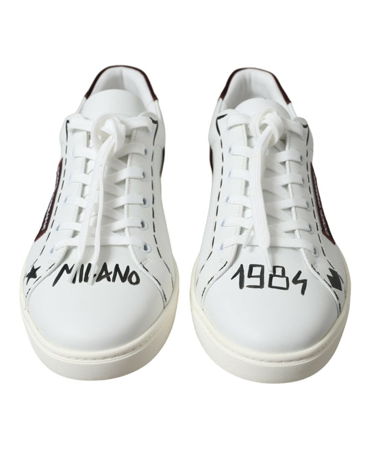 Dolce & Gabbana White Bordeaux Leather Logo Low Top Sneakers Shoes - DEA STILOSA MILANO