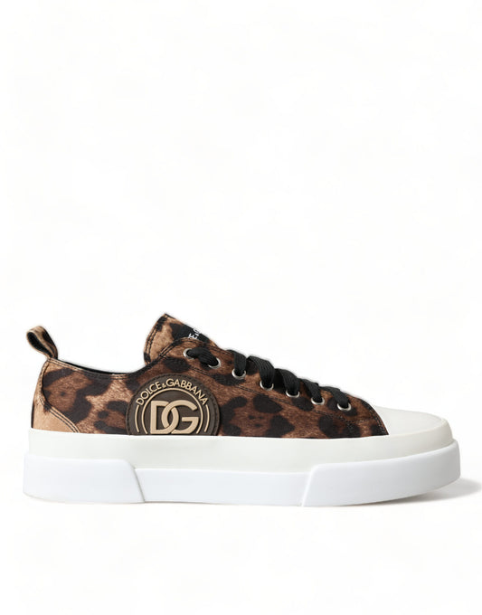 Dolce & Gabbana Brown Leopard Canvas Sneakers Shoes - DEA STILOSA MILANO