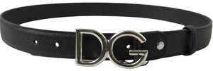 Dolce & Gabbana Black Leather Silver Logo Metal Buckle Belt - DEA STILOSA MILANO