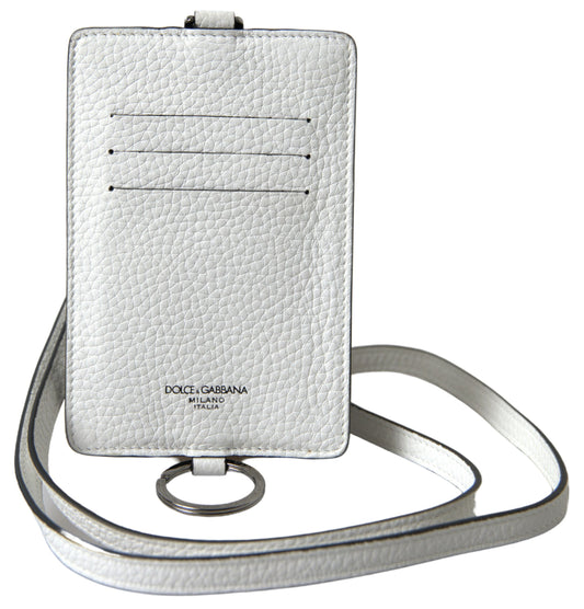 Dolce & Gabbana White Leather Lanyard Logo Card Holder Men Wallet - DEA STILOSA MILANO