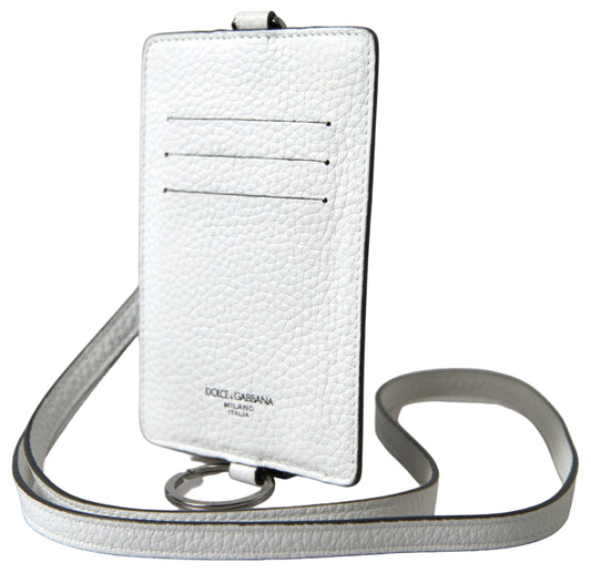 Dolce & Gabbana White Leather Lanyard Logo Card Holder Men Wallet - DEA STILOSA MILANO