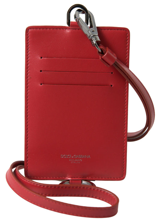 Dolce & Gabbana Red Leather Lanyard Logo Card Holder Men Wallet - DEA STILOSA MILANO