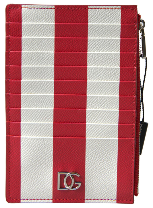 Dolce & Gabbana Red White Leather DG Logo Zip Card Holder Wallet - DEA STILOSA MILANO
