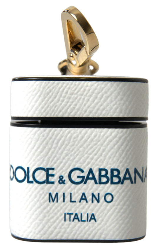 Dolce & Gabbana White Blue Calf Leather Logo Print Strap Airpods Case - DEA STILOSA MILANO