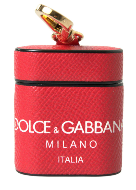 Dolce & Gabbana Red Leather Gold Tone Metal Logo Print Strap Airpods Case - DEA STILOSA MILANO