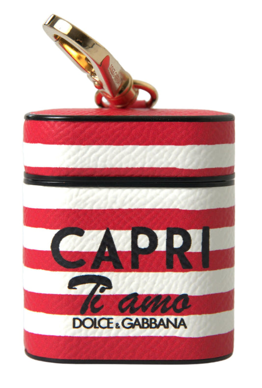 Dolce & Gabbana Red Stripe Dauphine Leather Logo Print Strap Airpod Case - DEA STILOSA MILANO
