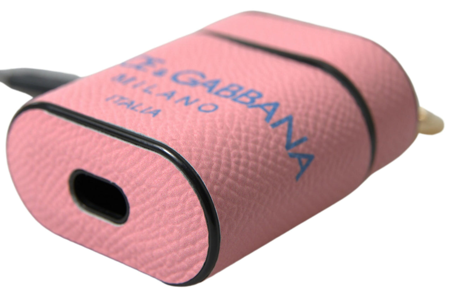 Dolce & Gabbana Pink Blue Calf Leather Logo Print Strap Airpods Case - DEA STILOSA MILANO