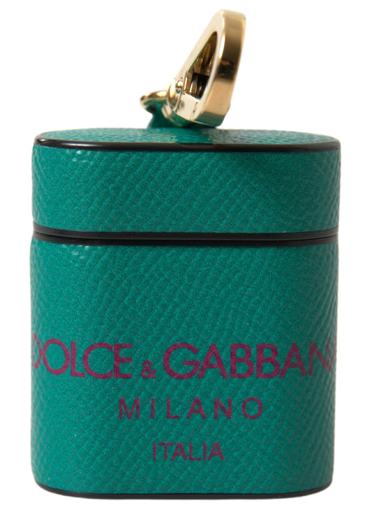 Dolce & Gabbana Green Maroon Calf Leather Logo Print Strap Airpods Case - DEA STILOSA MILANO