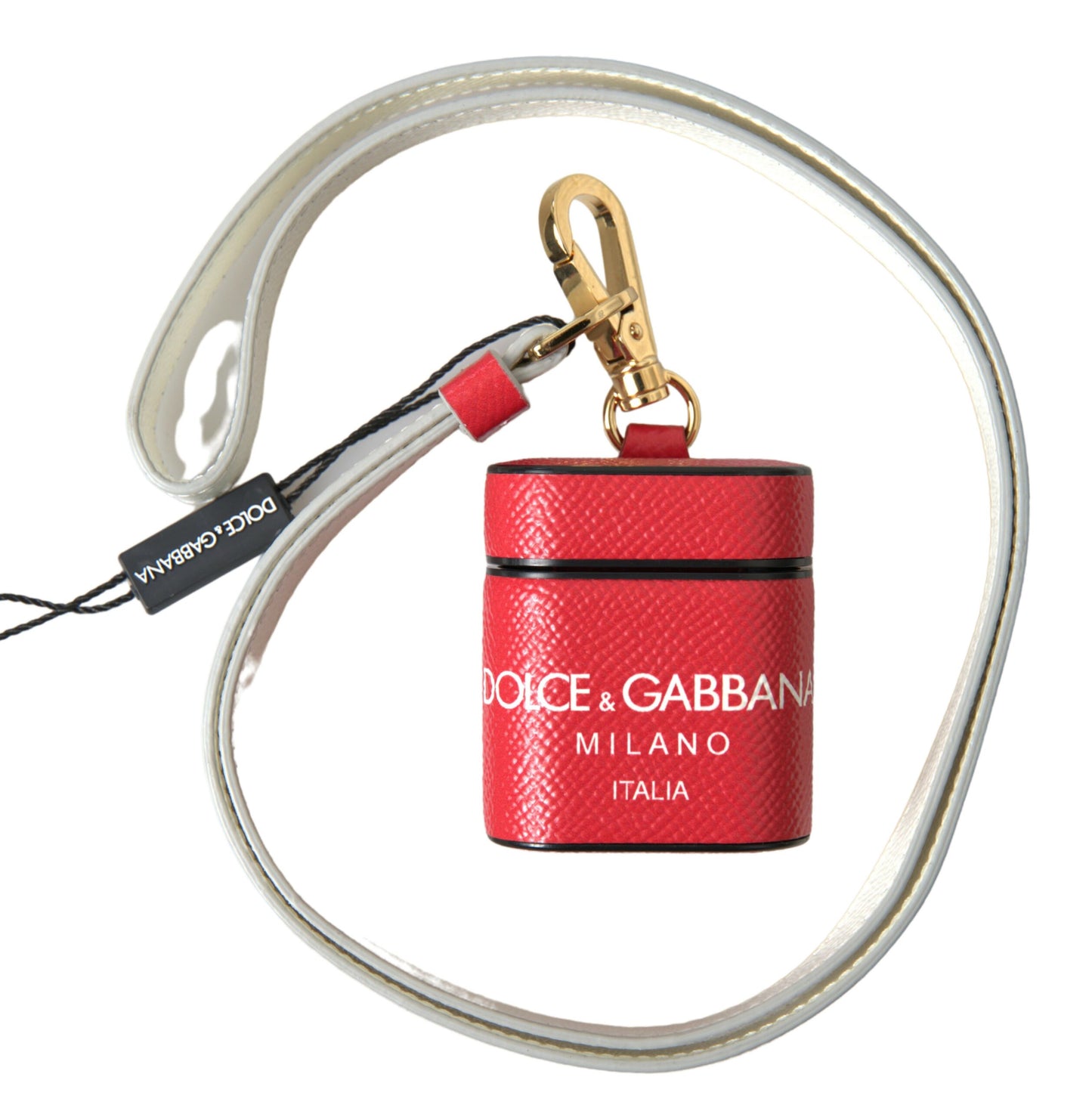 Dolce & Gabbana Red Leather Gold Tone Metal Logo Print Airpods Case - DEA STILOSA MILANO