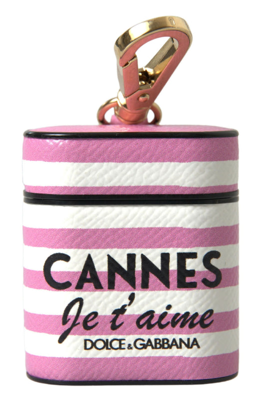 Dolce & Gabbana Pink Stripe Dauphine Leather Logo Print Strap Airpod Case - DEA STILOSA MILANO