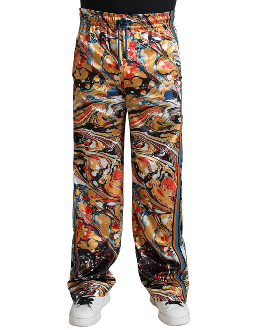 Dolce & Gabbana Multicolor Marble Print Satin Pants - DEA STILOSA MILANO