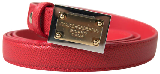 Dolce & Gabbana Red Leather Gold Engraved Metal Buckle Belt - DEA STILOSA MILANO