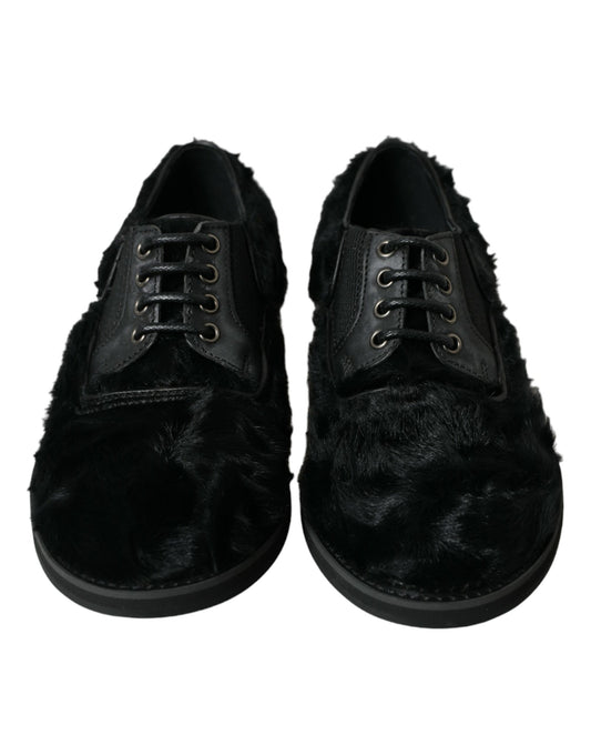 Dolce & Gabbana Black Fur Leather Lace Up Derby Dress Shoes - DEA STILOSA MILANO