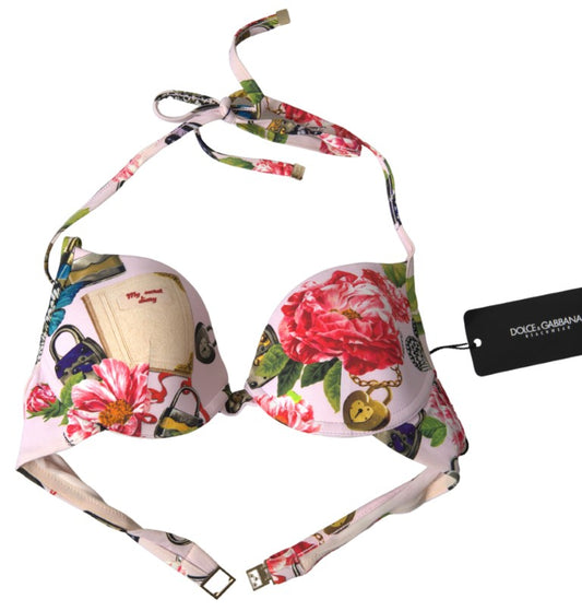 Dolce & Gabbana Pink Floral Halter Beachwear Swimwear Bikini Top - DEA STILOSA MILANO