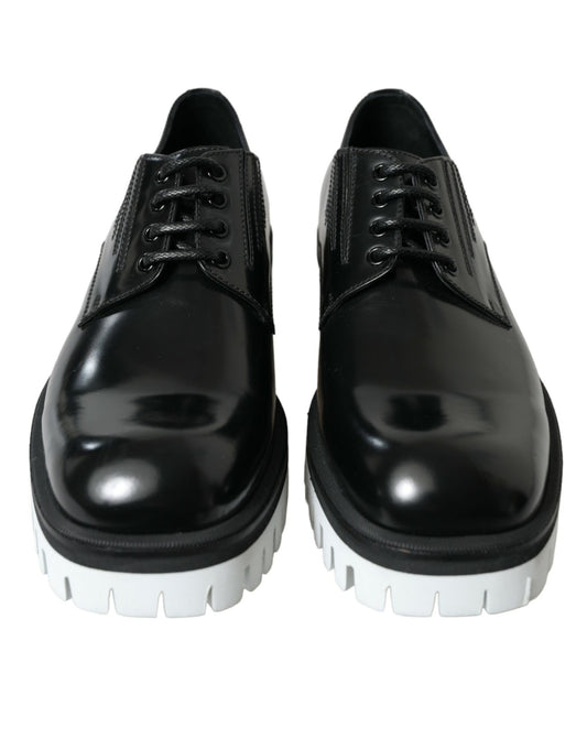 Dolce & Gabbana Black White Leather Lace Up Derby Dress Shoes - DEA STILOSA MILANO