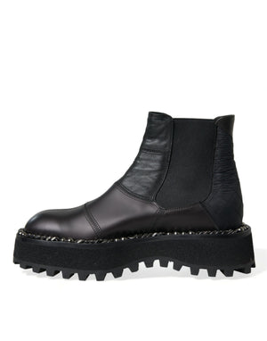 Dolce & Gabbana Black Leather Slip On Stretch Chelsea Boots Shoes - DEA STILOSA MILANO
