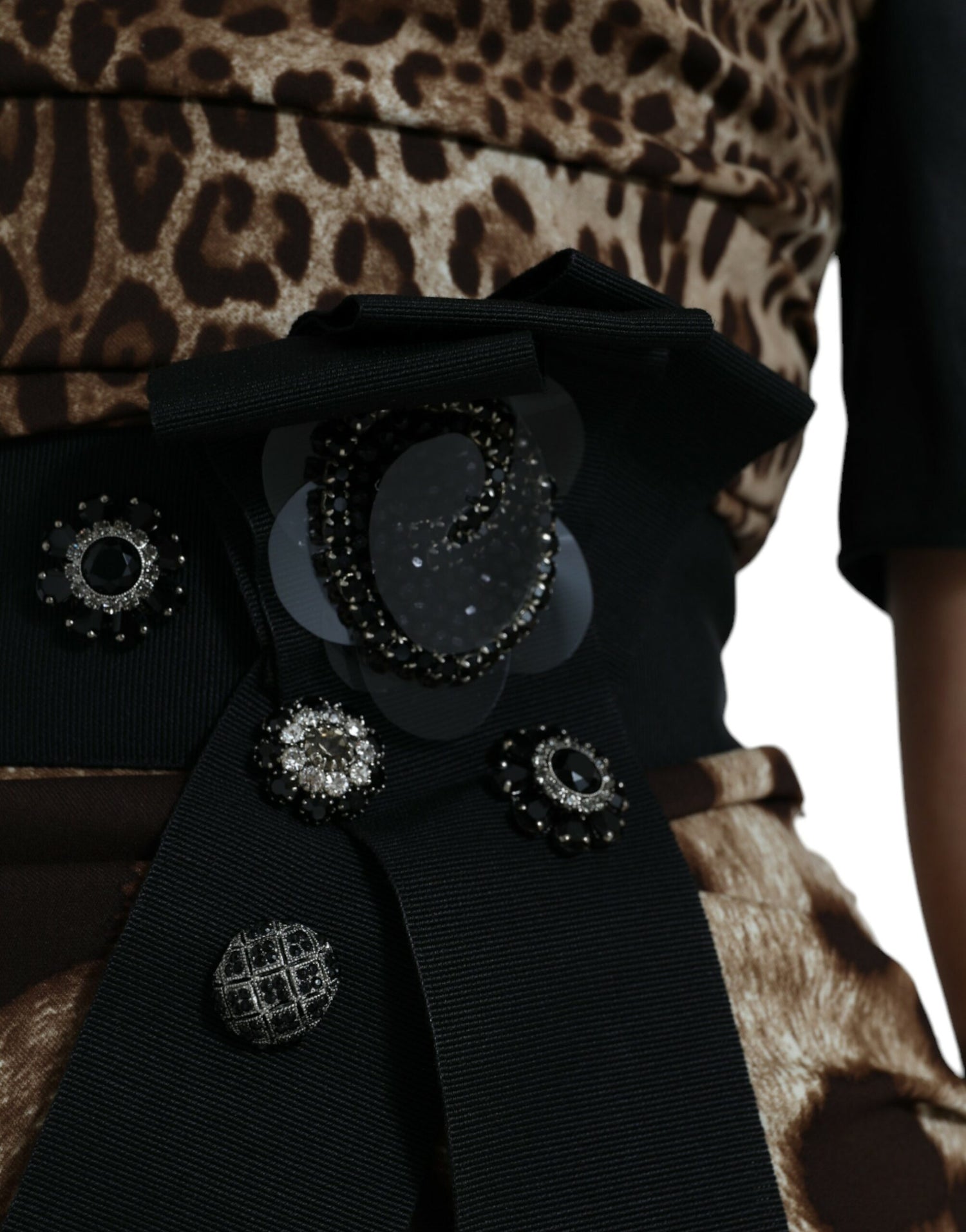 Dolce & Gabbana Black Brown Leopard Embellished Sheath Gown Dress - DEA STILOSA MILANO