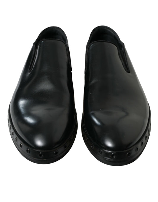 Dolce & Gabbana Black Leather Studded Loafers Dress Shoes - DEA STILOSA MILANO