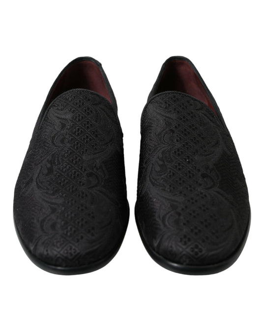 Dolce & Gabbana Black Brocade Men Slip On Loafer Dress Shoes - DEA STILOSA MILANO