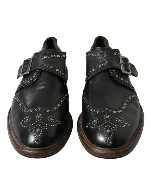 Dolce & Gabbana Black Leather Monk Strap Studded Dress Shoes - DEA STILOSA MILANO