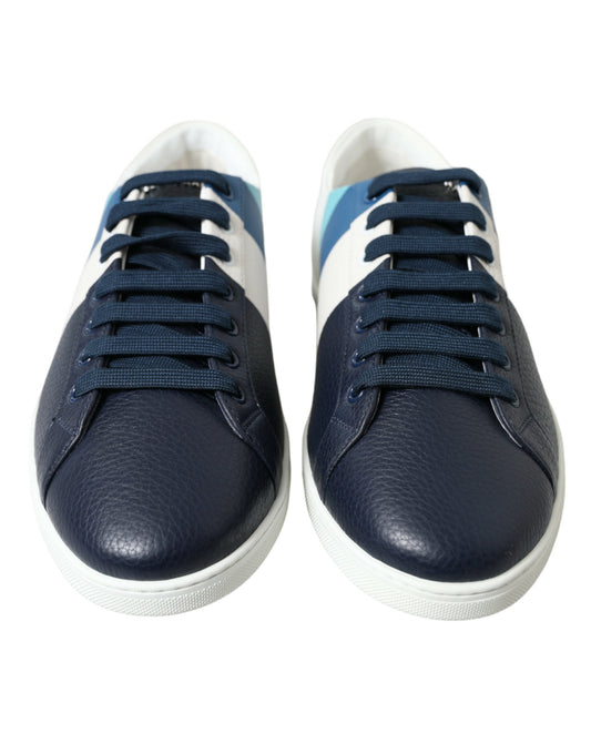 Dolce & Gabbana White Blue Leather Low Top Sneakers Shoes - DEA STILOSA MILANO