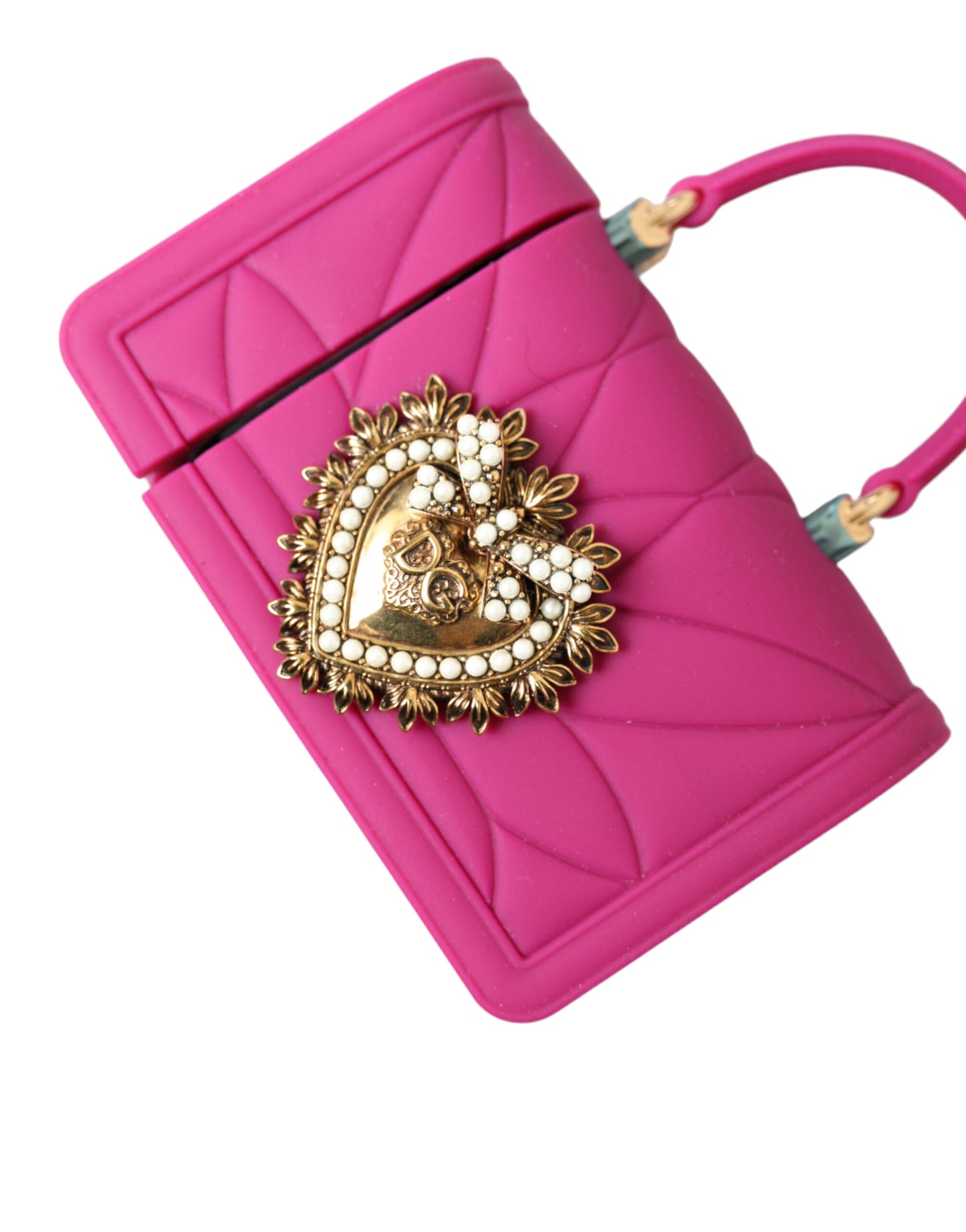 Dolce & Gabbana Pink Silicone Devotion Heart Bag Gold Chain Airpods Case - DEA STILOSA MILANO