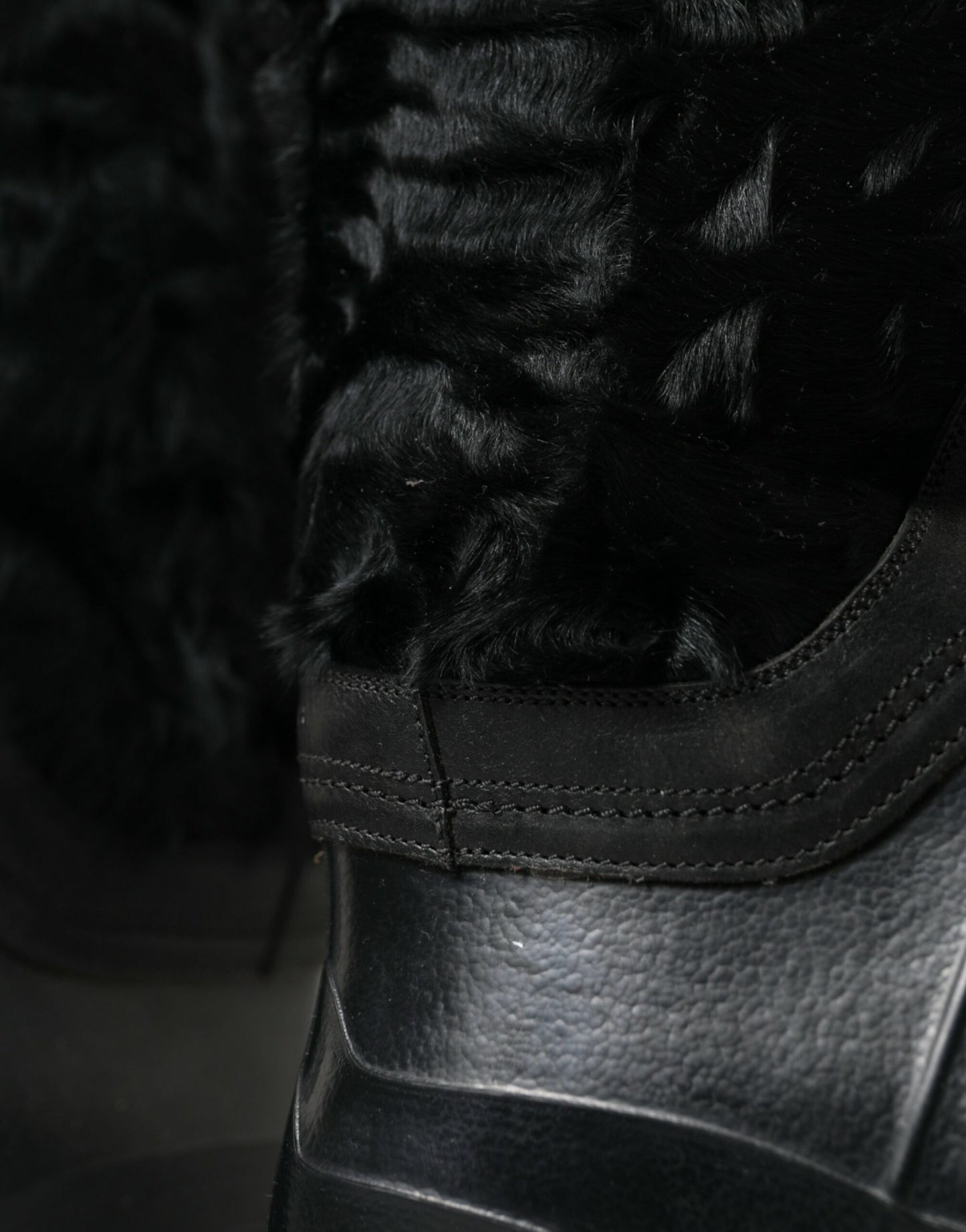 Dolce & Gabbana Black Rubber Lace Up Shearling Rain Boots Shoes - DEA STILOSA MILANO