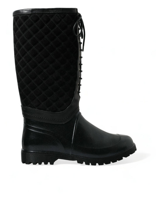 Dolce & Gabbana Black Chioggia Rubber Suede Rain Boots Shoes - DEA STILOSA MILANO