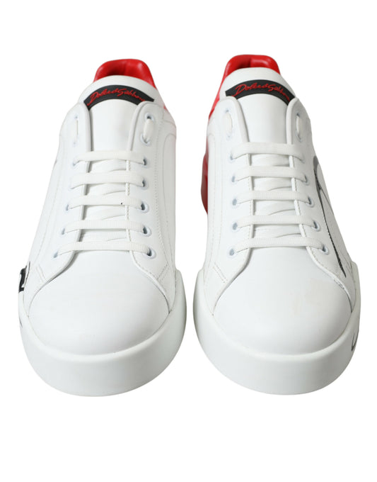 Dolce & Gabbana White Red Leather Low Top Sneakers Shoes - DEA STILOSA MILANO