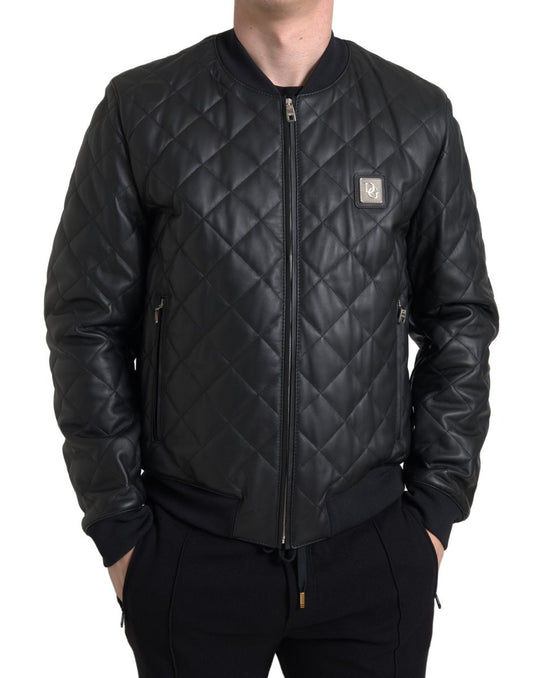 Dolce & Gabbana Black Leather Full Zip Quilted Jacket - DEA STILOSA MILANO