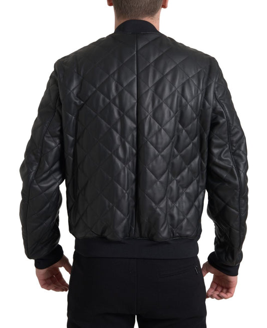 Dolce & Gabbana Black Leather Full Zip Quilted Jacket - DEA STILOSA MILANO
