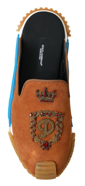 Dolce & Gabbana Brown Suede Crown Logo NS1 Slides Sandals - DEA STILOSA MILANO